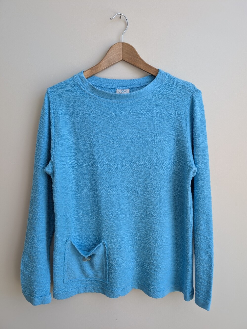 Color Me Cotton Medium C.M.C. Bright Blue Long Sleeve Shirt Top Button Pocket - Picture 5 of 12